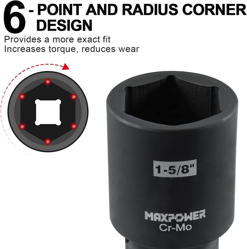Max Power 3/4 Inch Drive 1-5/8 inch Deep Impact Socket with 6-Point Design, Made with Heat-Treated Chrome Molybdenum Steel, SAE - Image 3